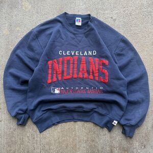 Vintage 90's Cleveland Indians Blue Sweatshirt  Crewneck Sz M Russell Made USA